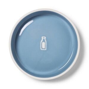 2 BOWLS BOOTS & BARKLEY Blue Cat Bowl with Milk Bottle Design stoneware so cute